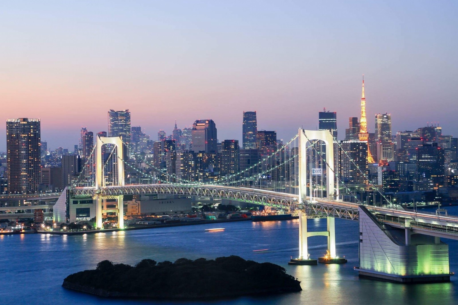 Rainbow Bridge and the city center of Tokyo gazed from Odaiba