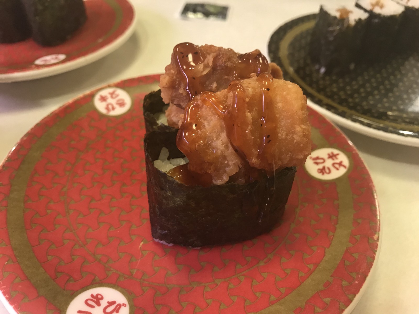 Freshly made fried chicken Sushi