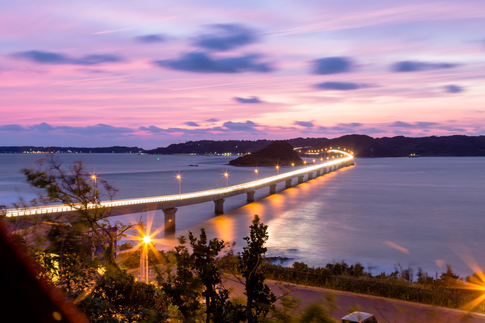 The twilight view at Tsunoshima Island and Tsunoshima Bridge