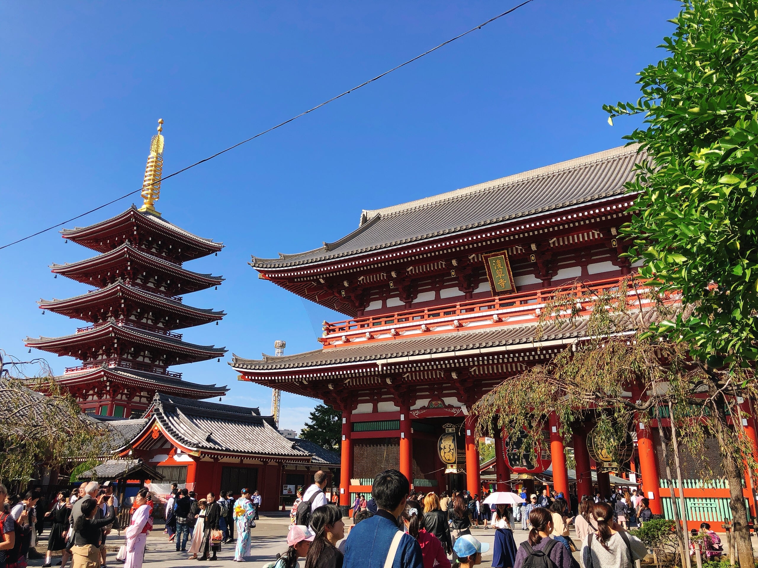 A temple gate and pagota in Sensoji Temple