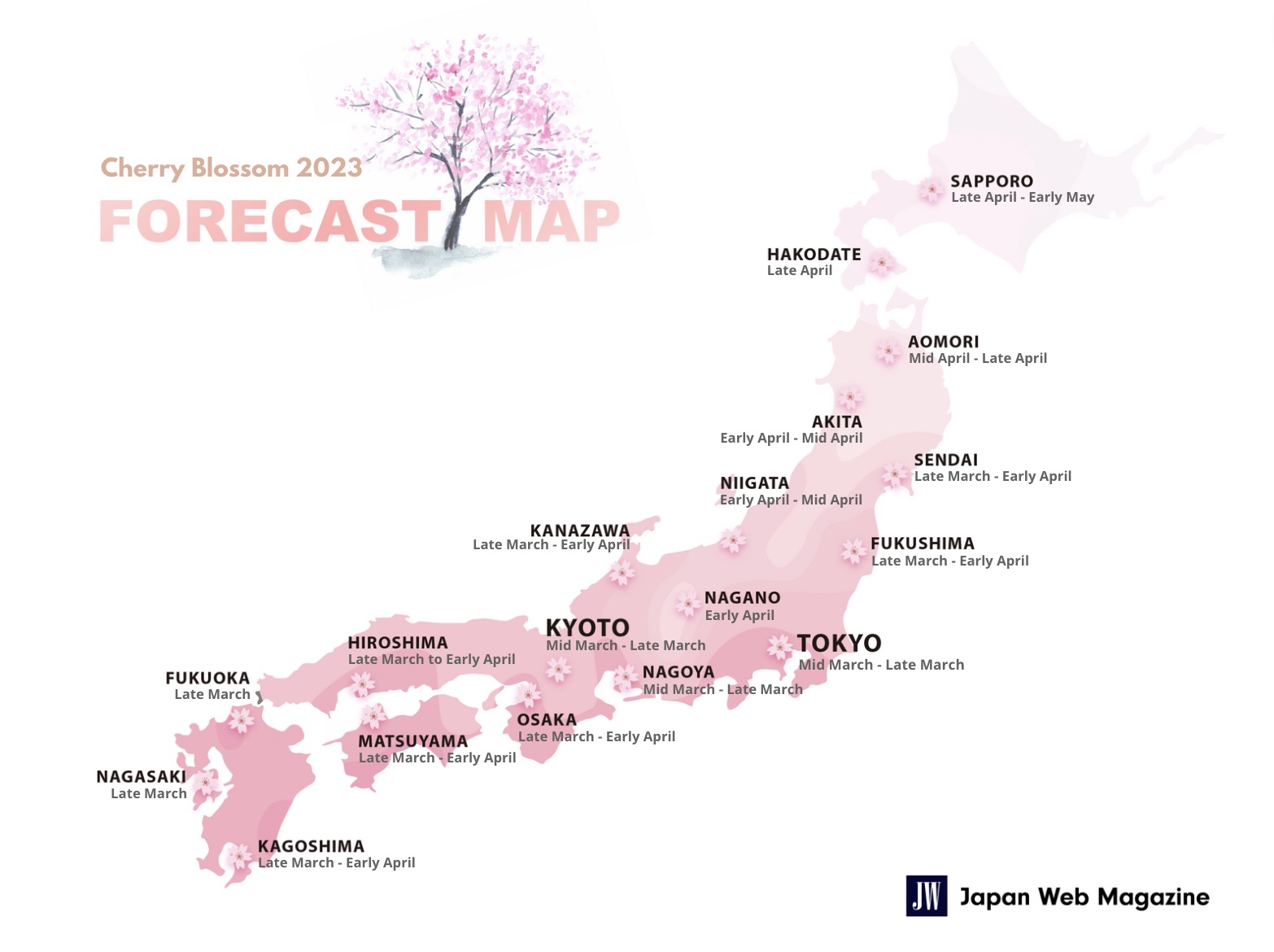 Japan Cherry Blossom Forecast 2023 (March 16)
