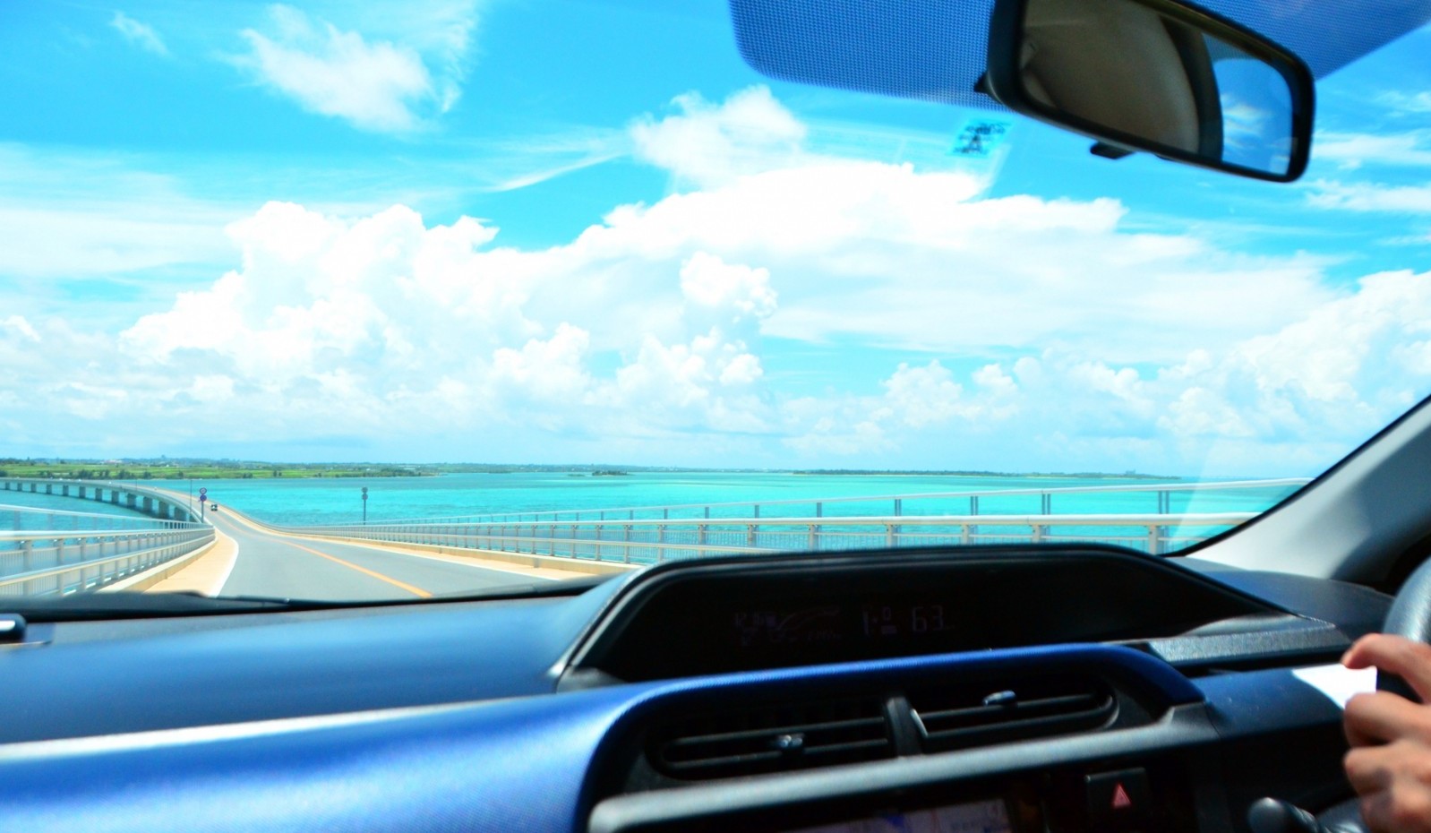 Driving on the bridge across the ocean in Okinawa