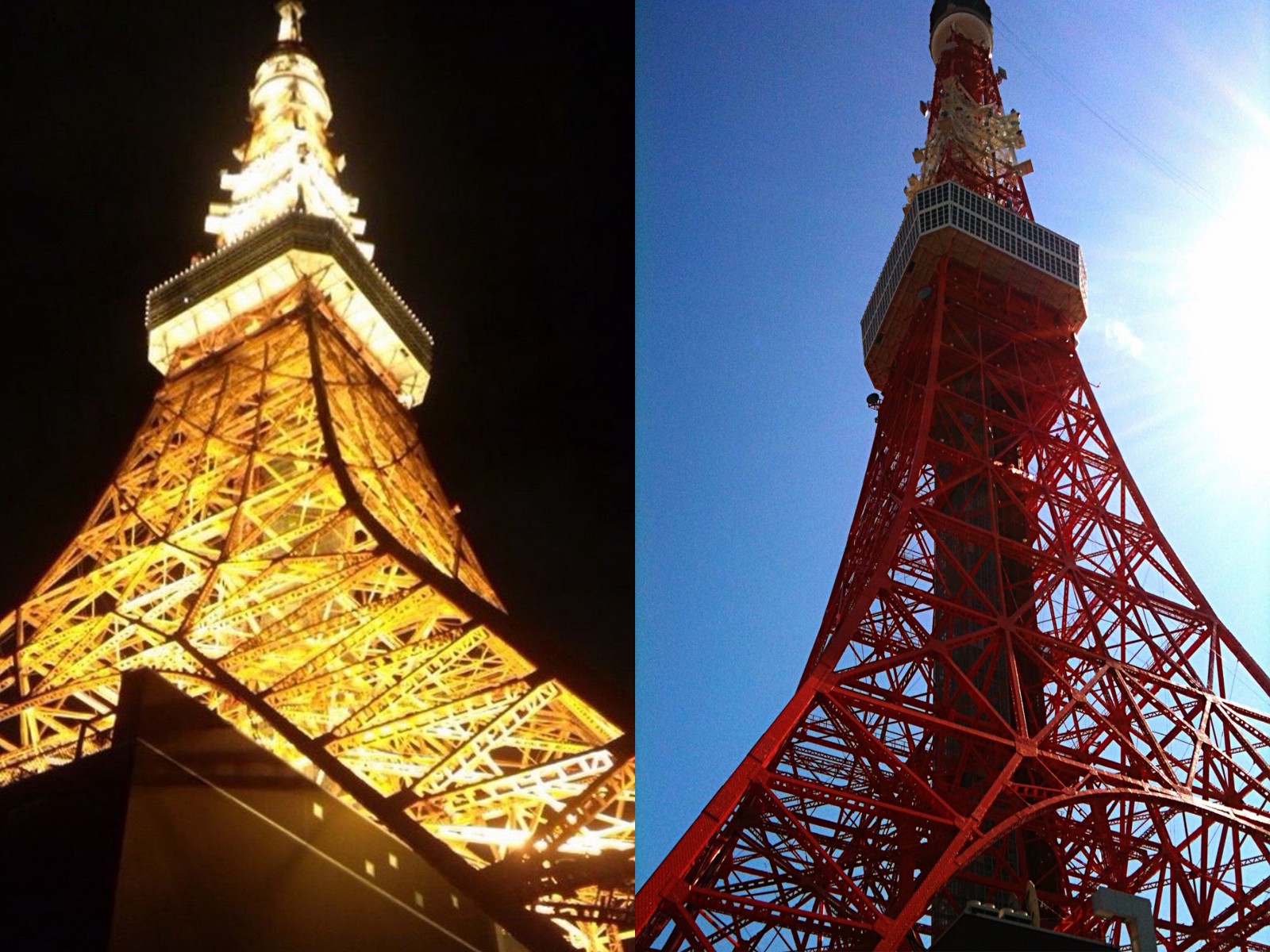 Tokyo Tower in day and night