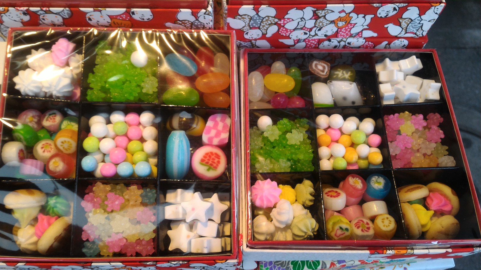 Beautifully shaped Japanese candies sold in boxes