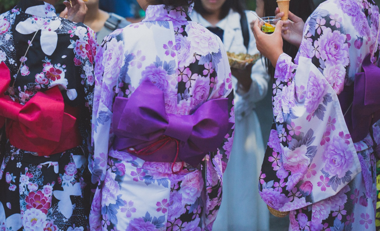 Girls in beautiful Yukata in summer