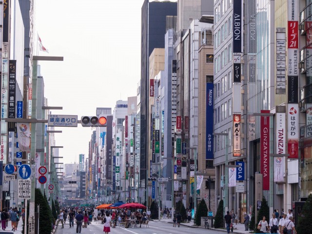 Louis Vuitton and Matsuya Ginza stores in Ginza district in Tokyo