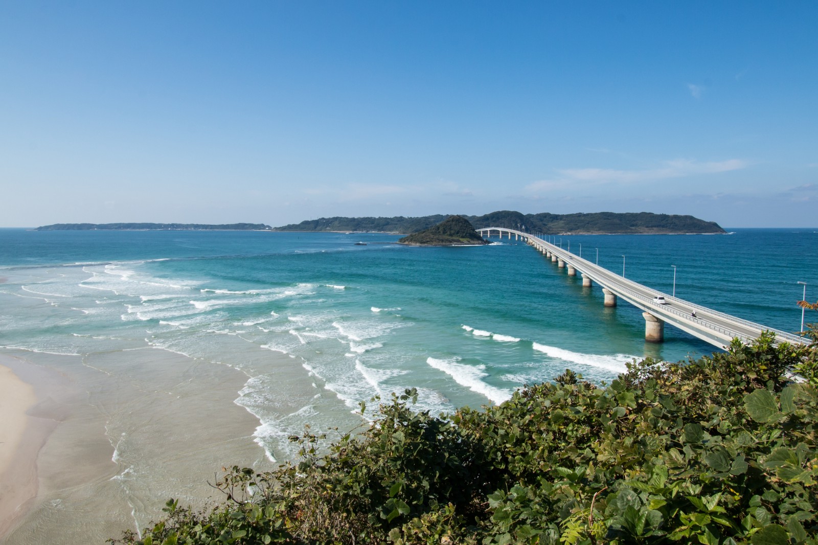 Tsunoshima Bridge across the ocean