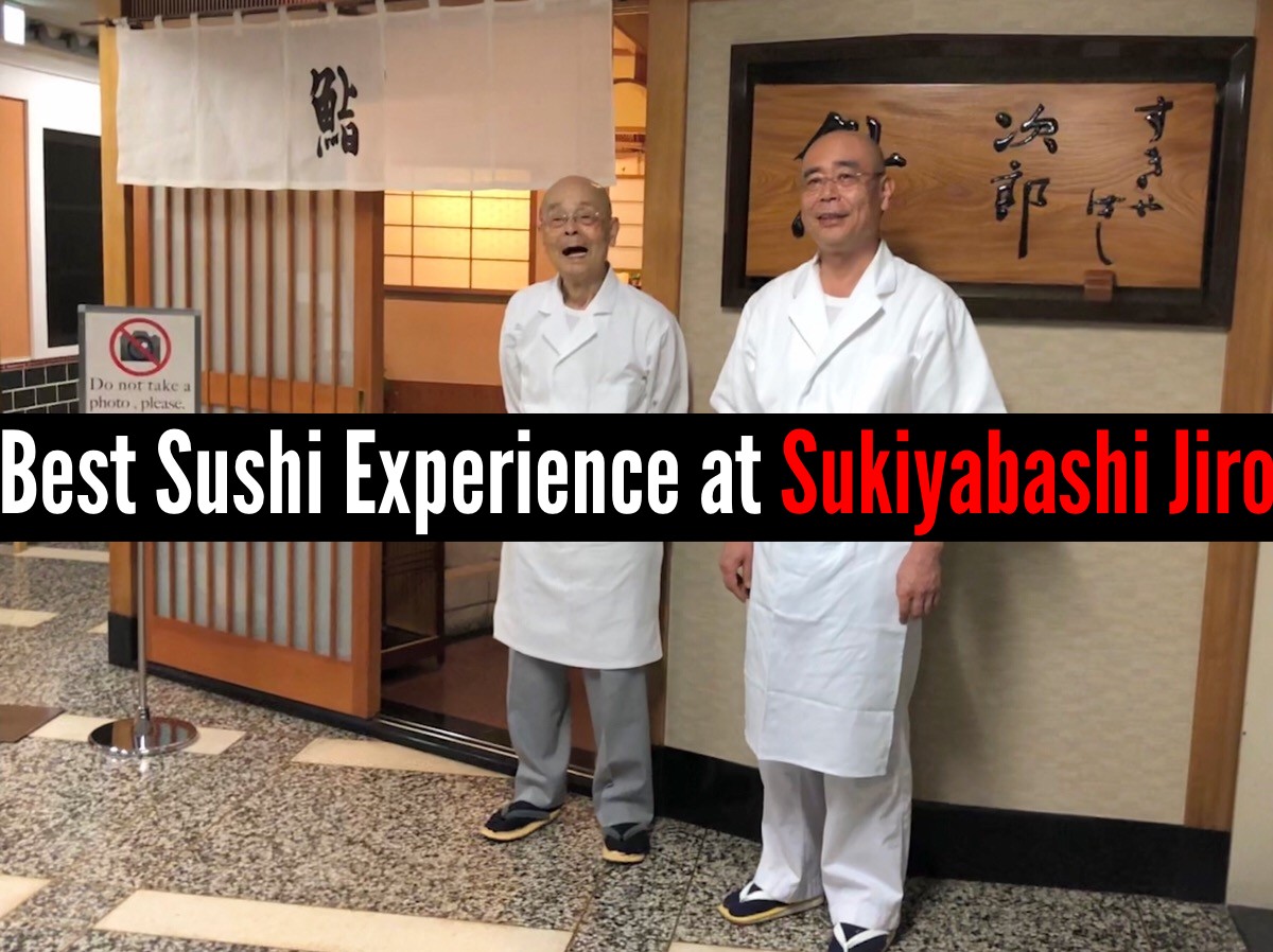 Jiro Ono and his son Yoshikazu Ono in front of Sukiyabashi Jiro