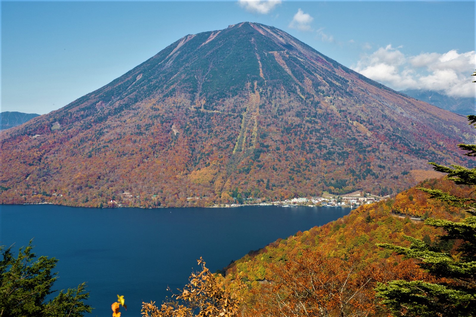 Mt Nantai and Lake Chuzenji in Nikko in autumn