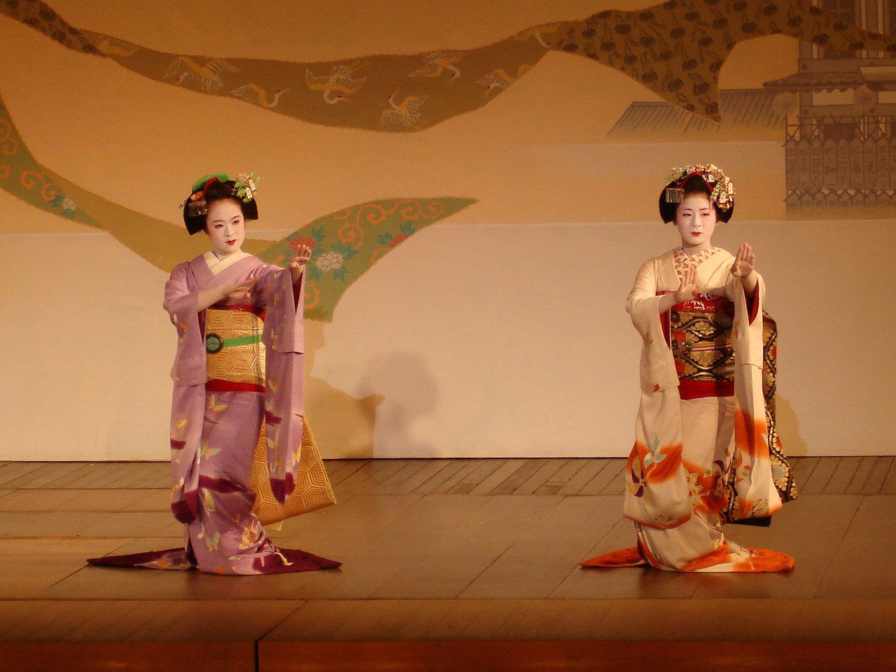 Geisha girls dancing on a stage