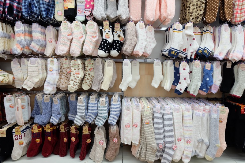 A wide variety of socks sold at Daiso