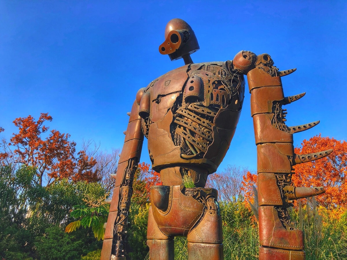 A robot soldier on the rooftop garden of Ghibli Museum