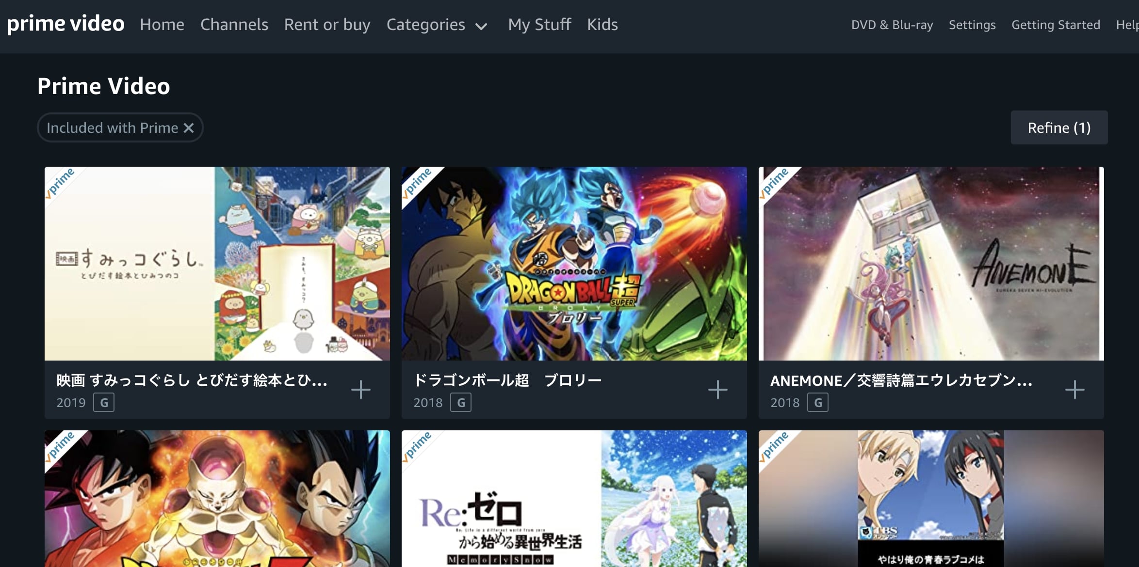 Anime lineup on Amazon Prime Video