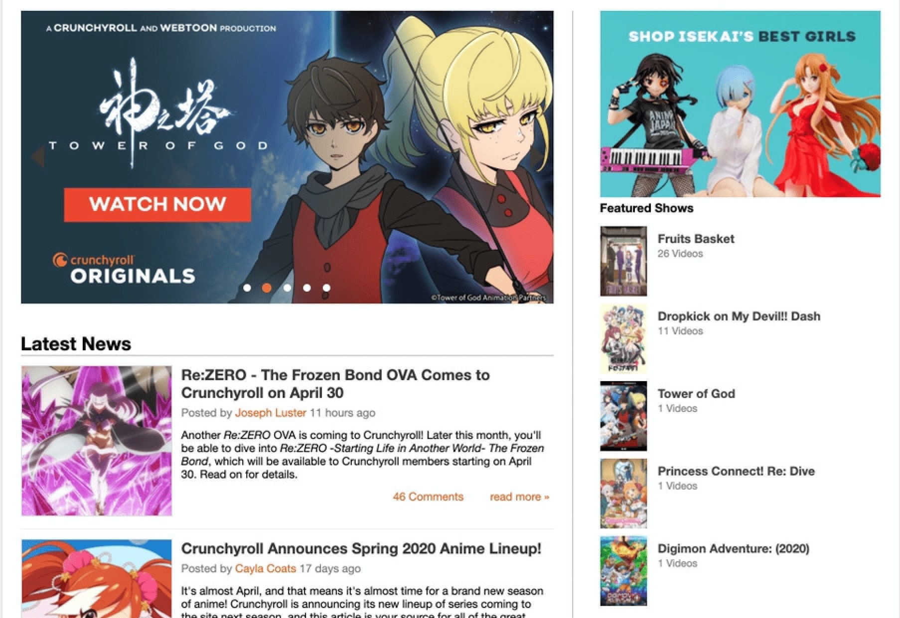 Top page of Crunchyroll 