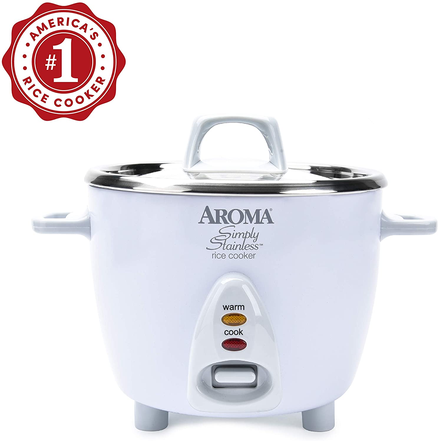 Aroma Simply Stainless Rice Cooker, White [Cooks 3 cups of uncooked rice]