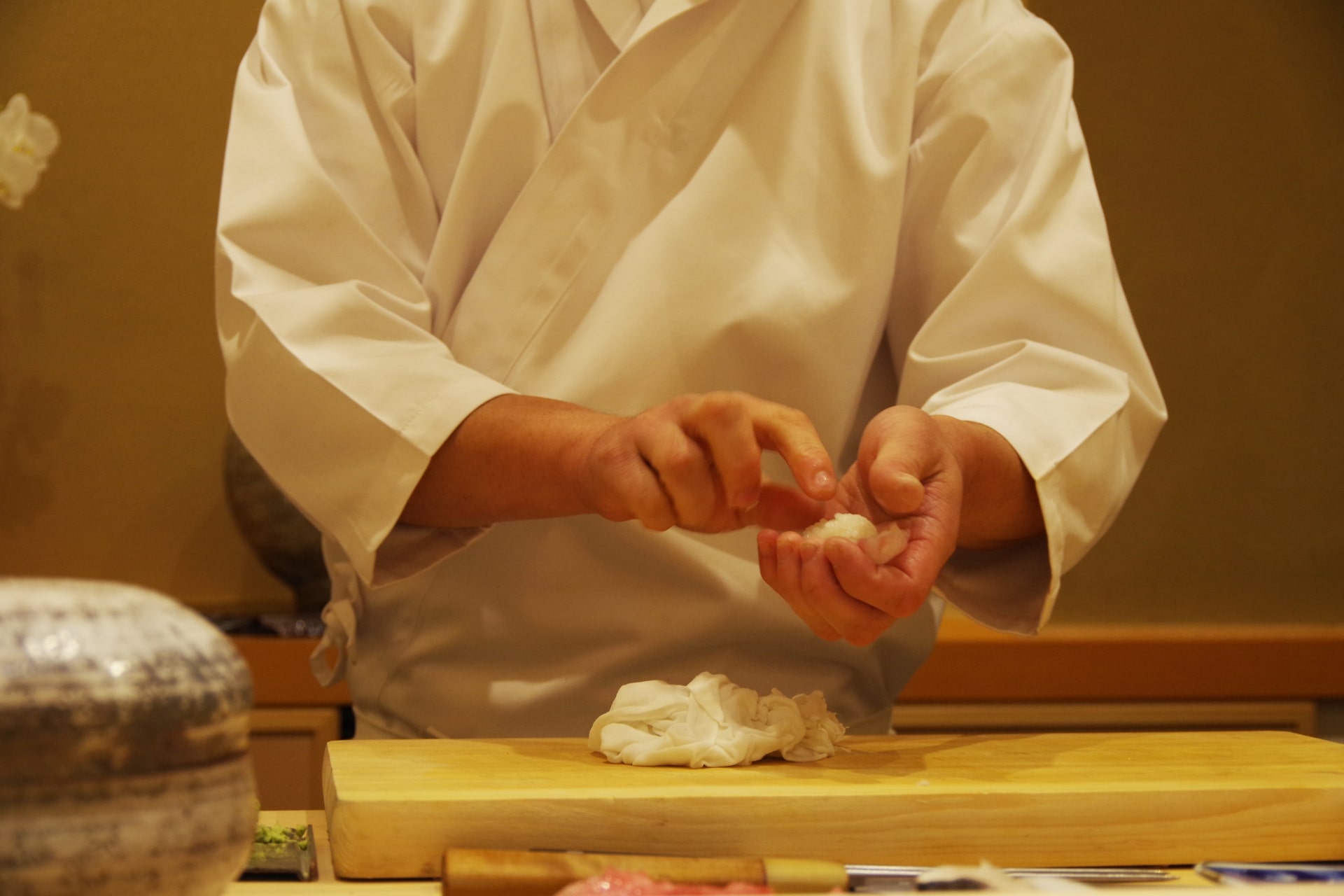 Sushi cooked by a sushi chef at an authentic restaurant