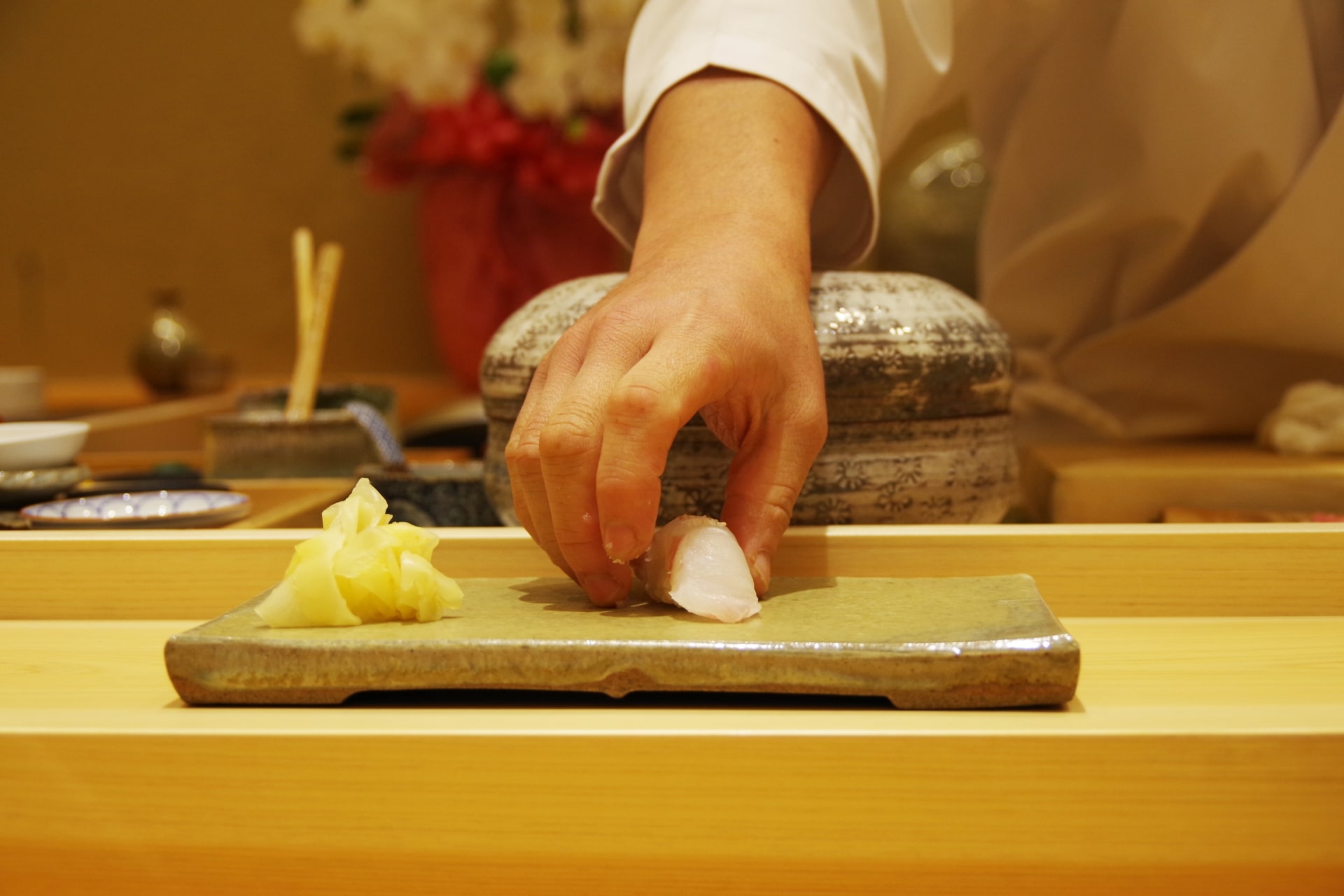 sushi at counter