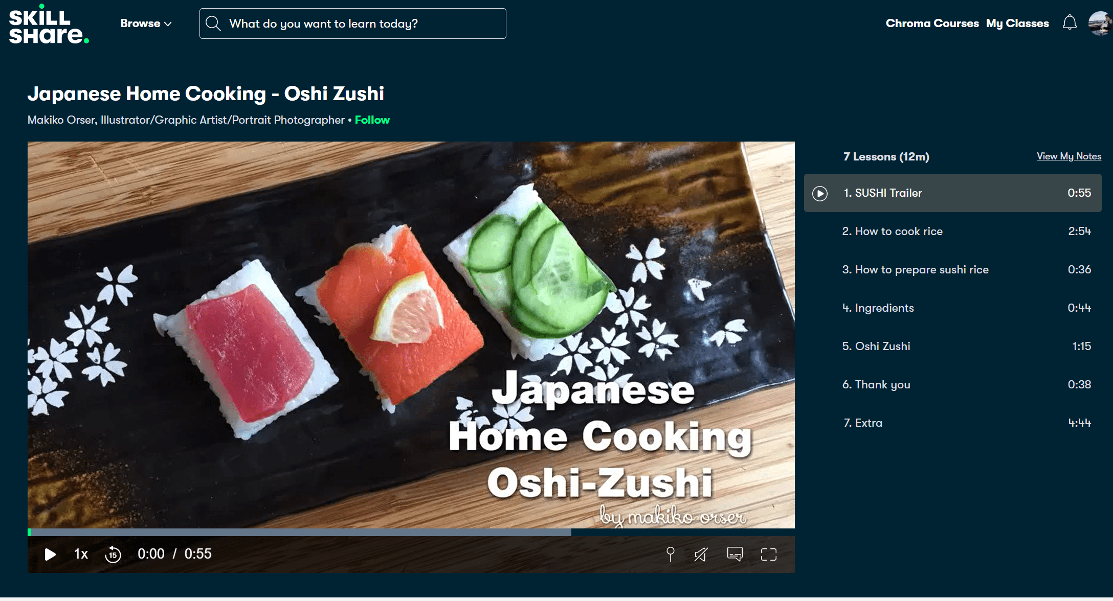 skill share online sushi making course