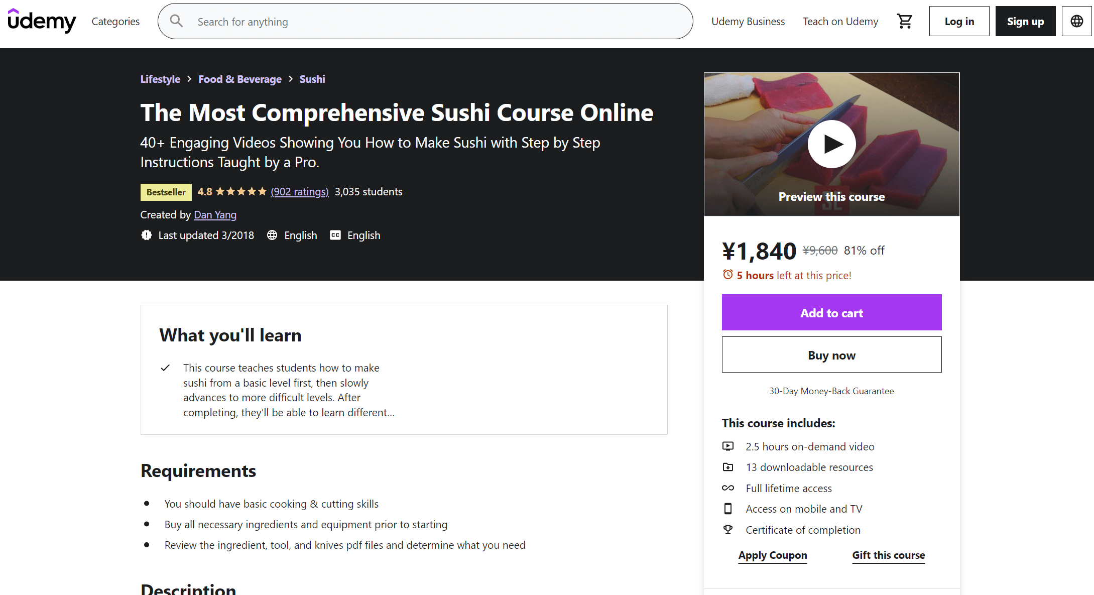 udemy online sushi making course