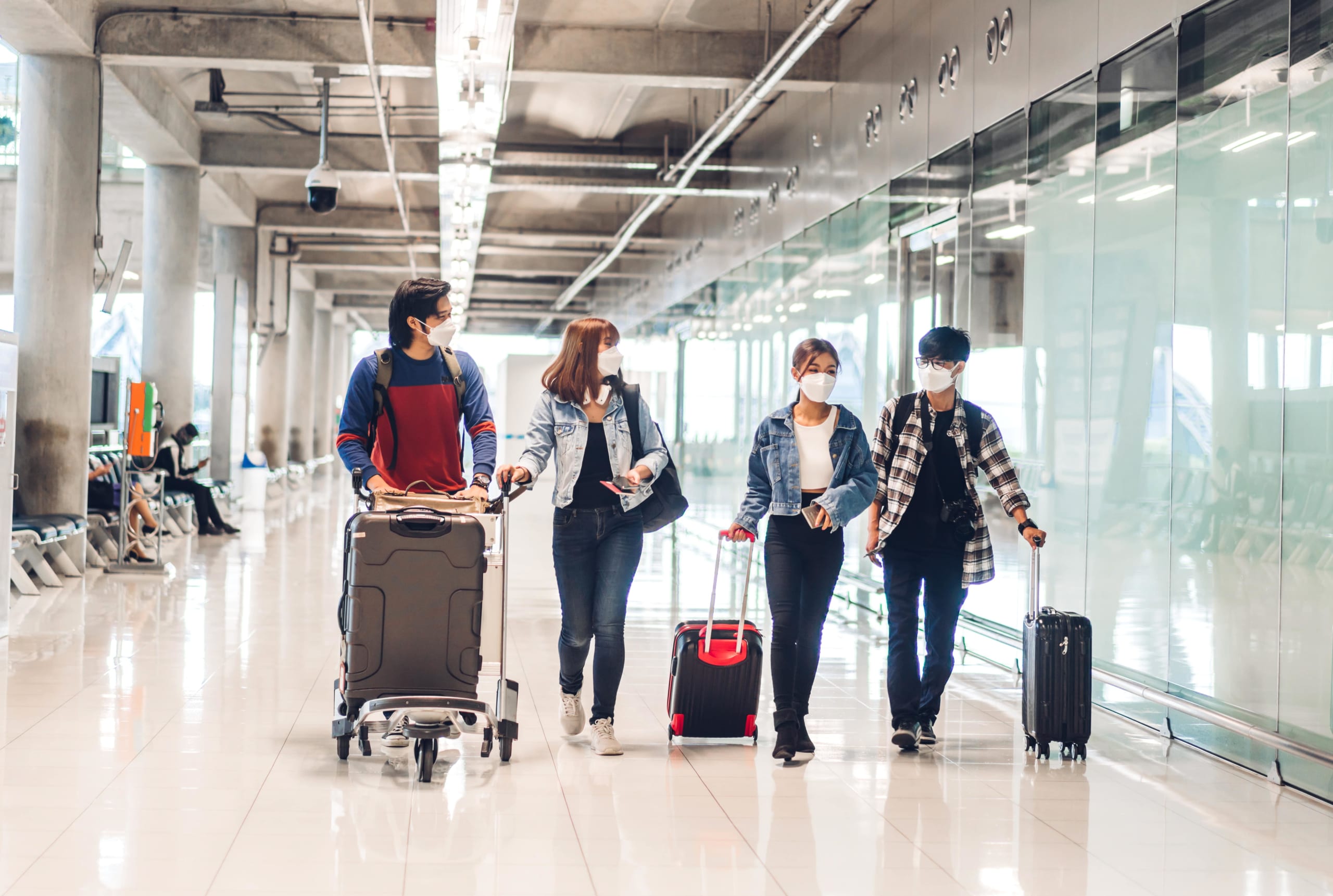 family arriving at airport