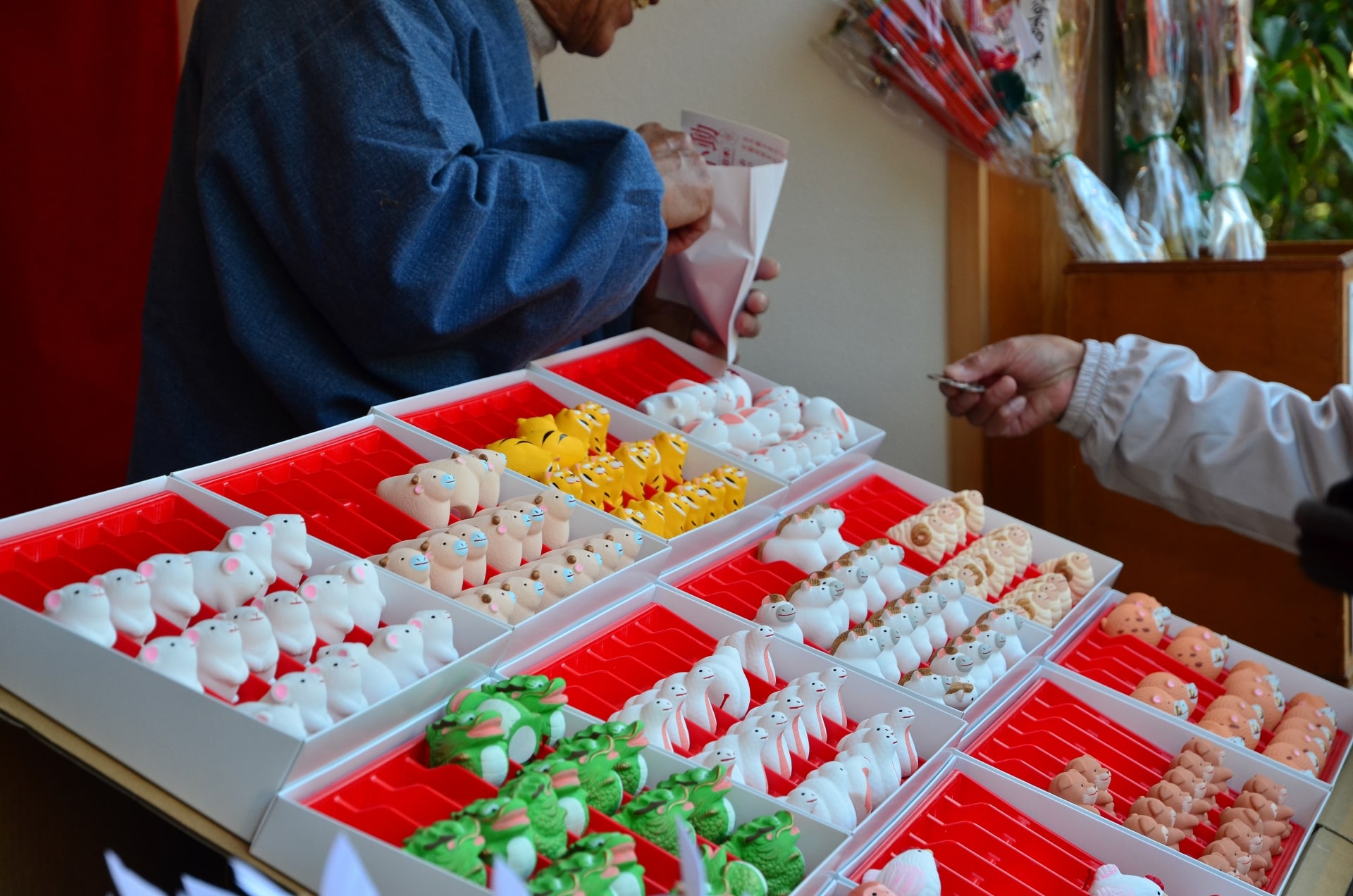 Small figurines for sale depicting all the animals from the Chinese Zodiac