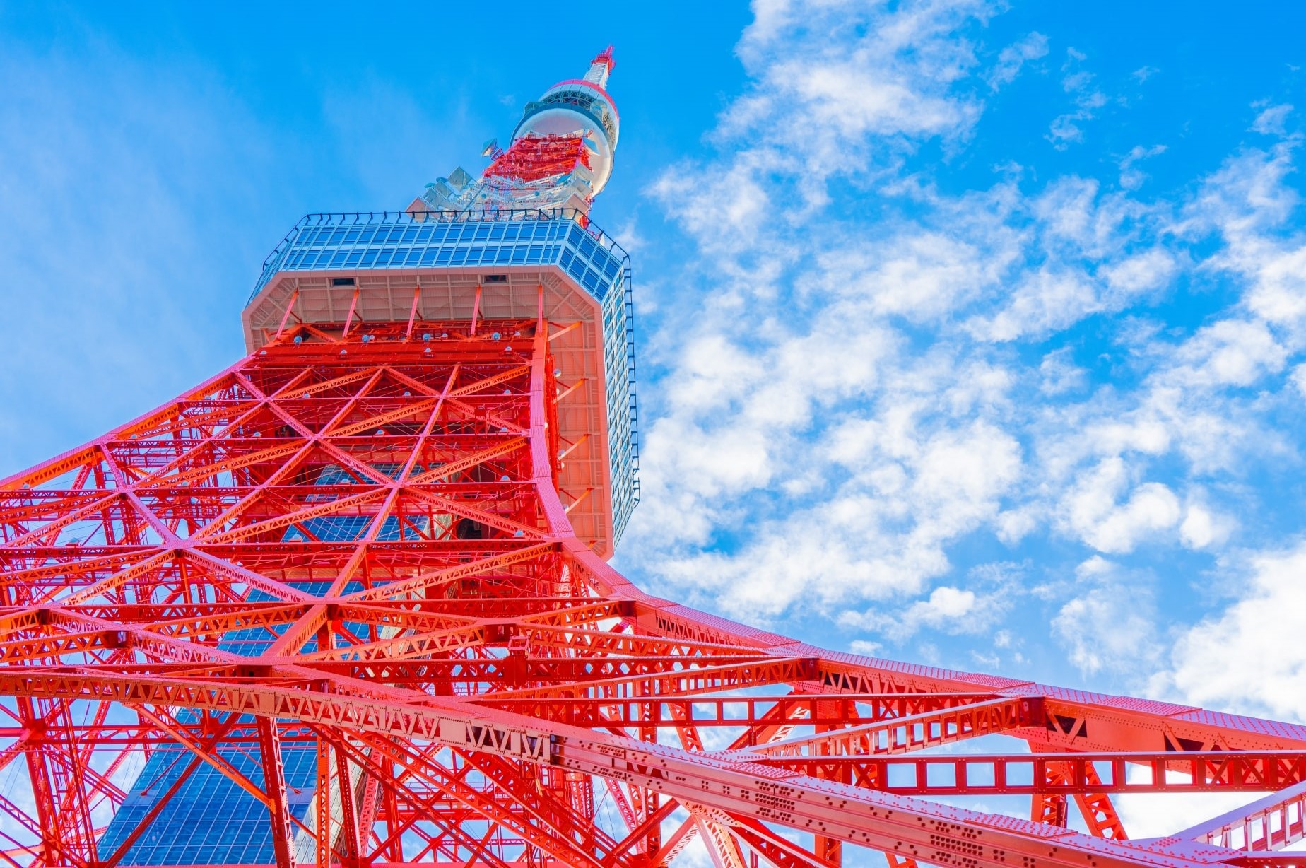 Tokyo Tower rising high up to the blue sky