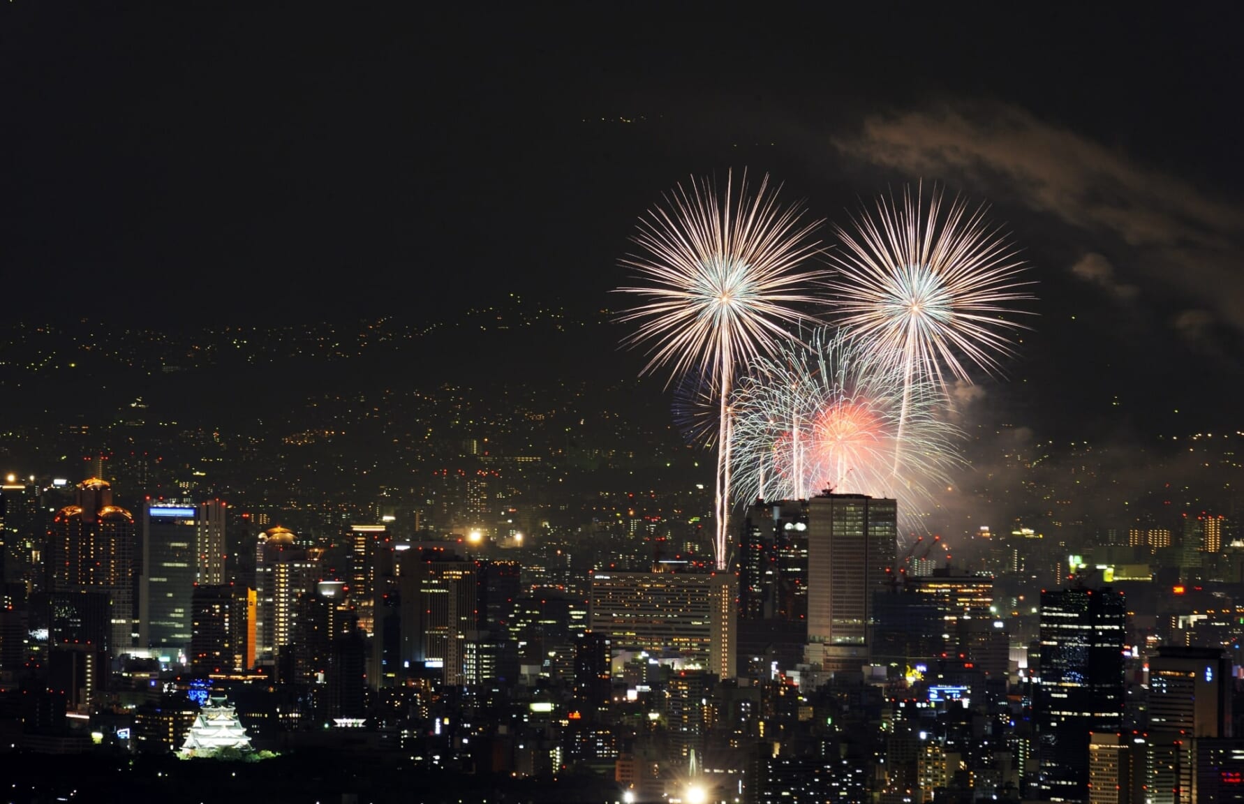Fireworks at the end of Tenjin Festival
