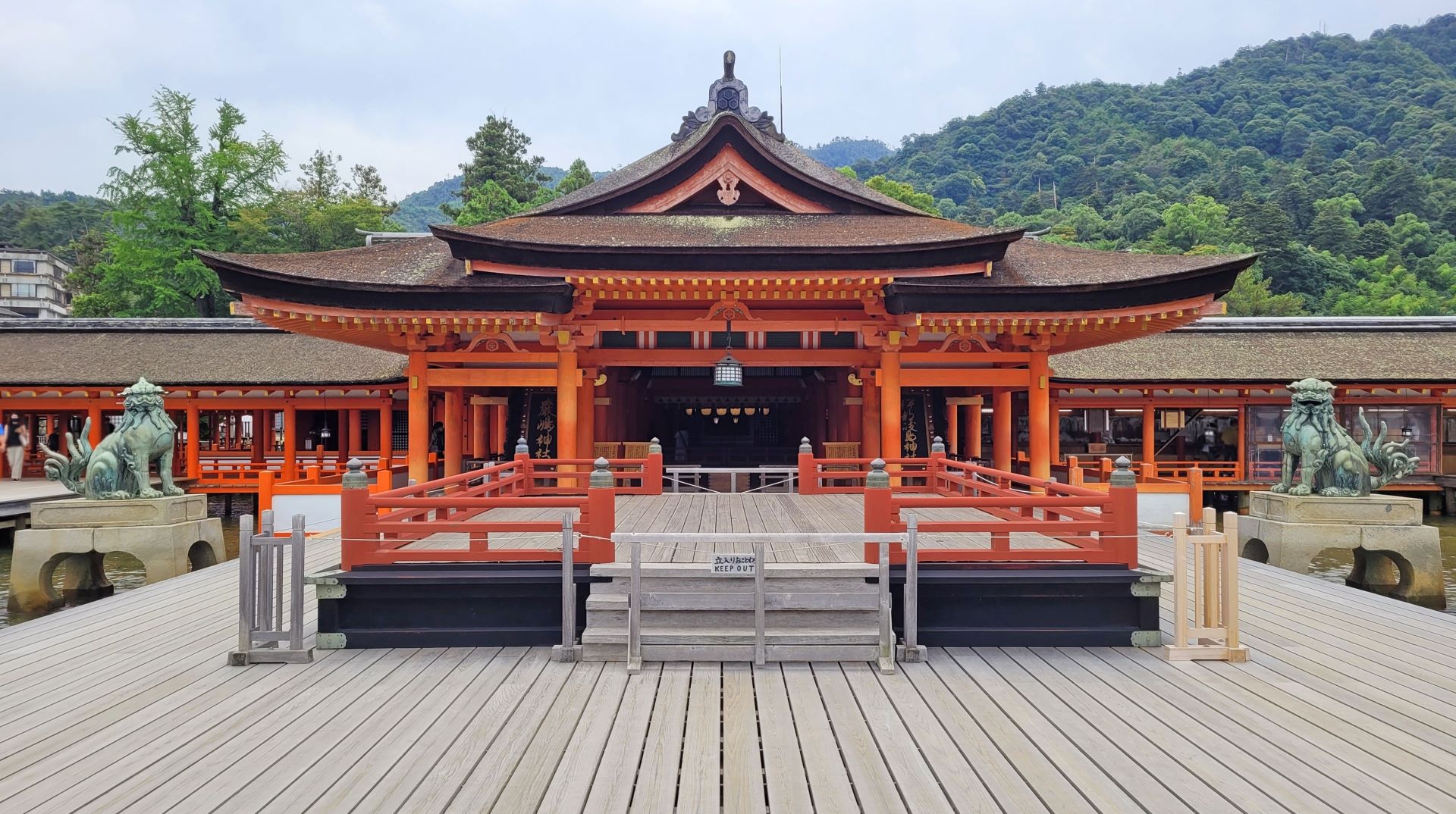 Itsukushima Shrine Honden behind one of the stages