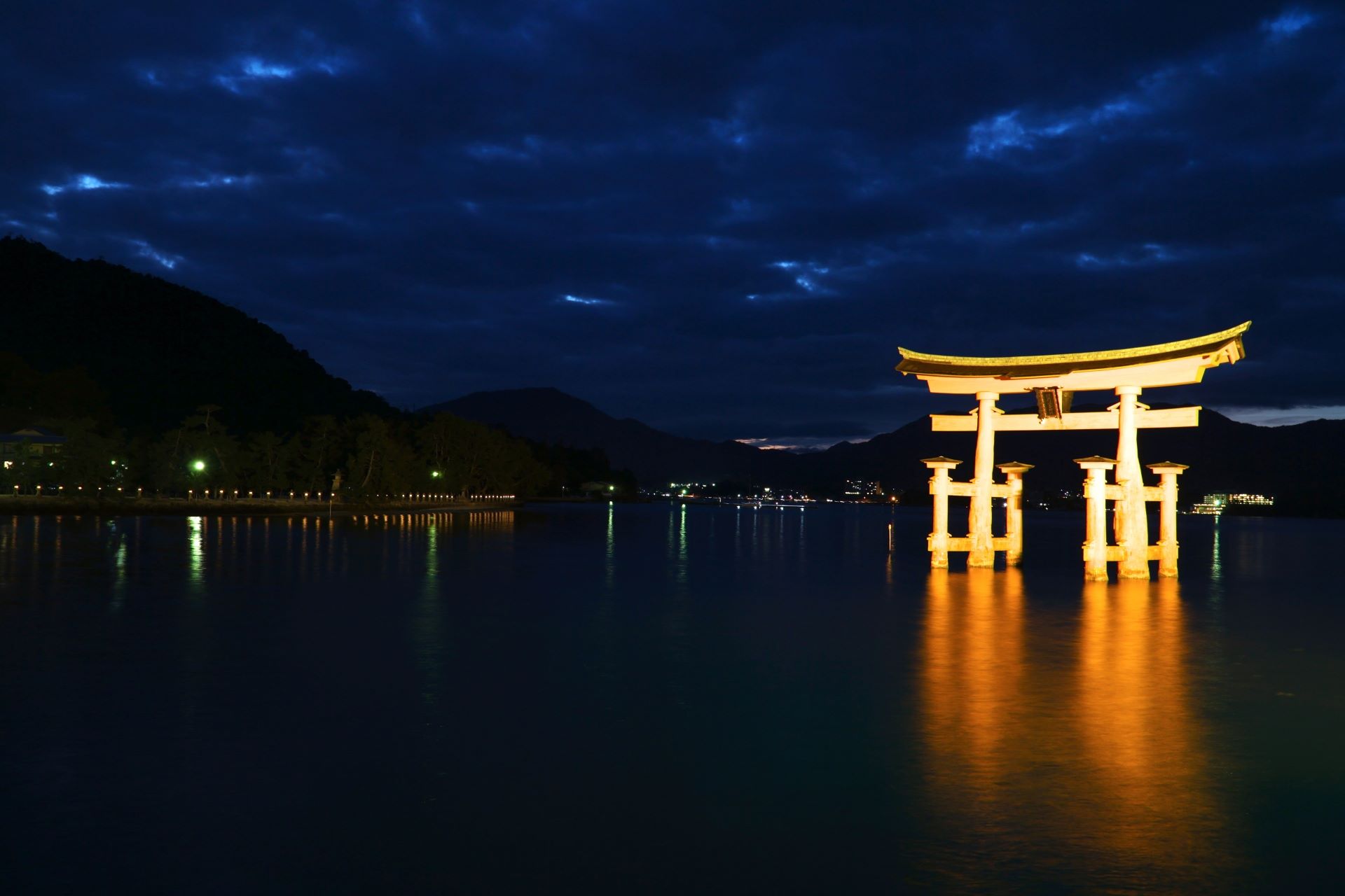 Itsukushima floating torii at night