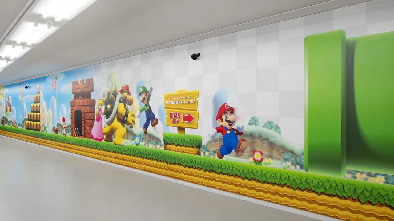 Super Mario mural in underground passage under Shijo Street