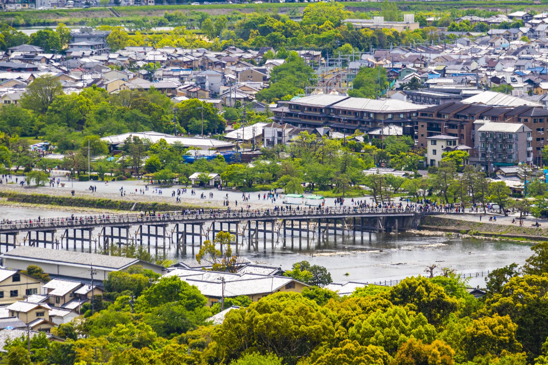 Aerial view of Togetsukyo Bridge