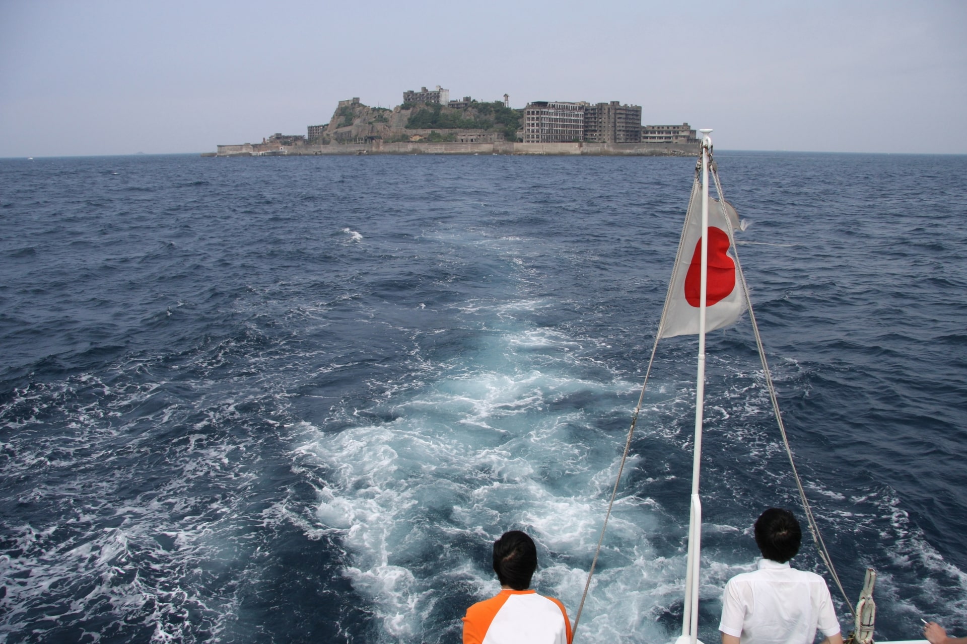 View of Gunkanjima/Hashima aboard a ferry