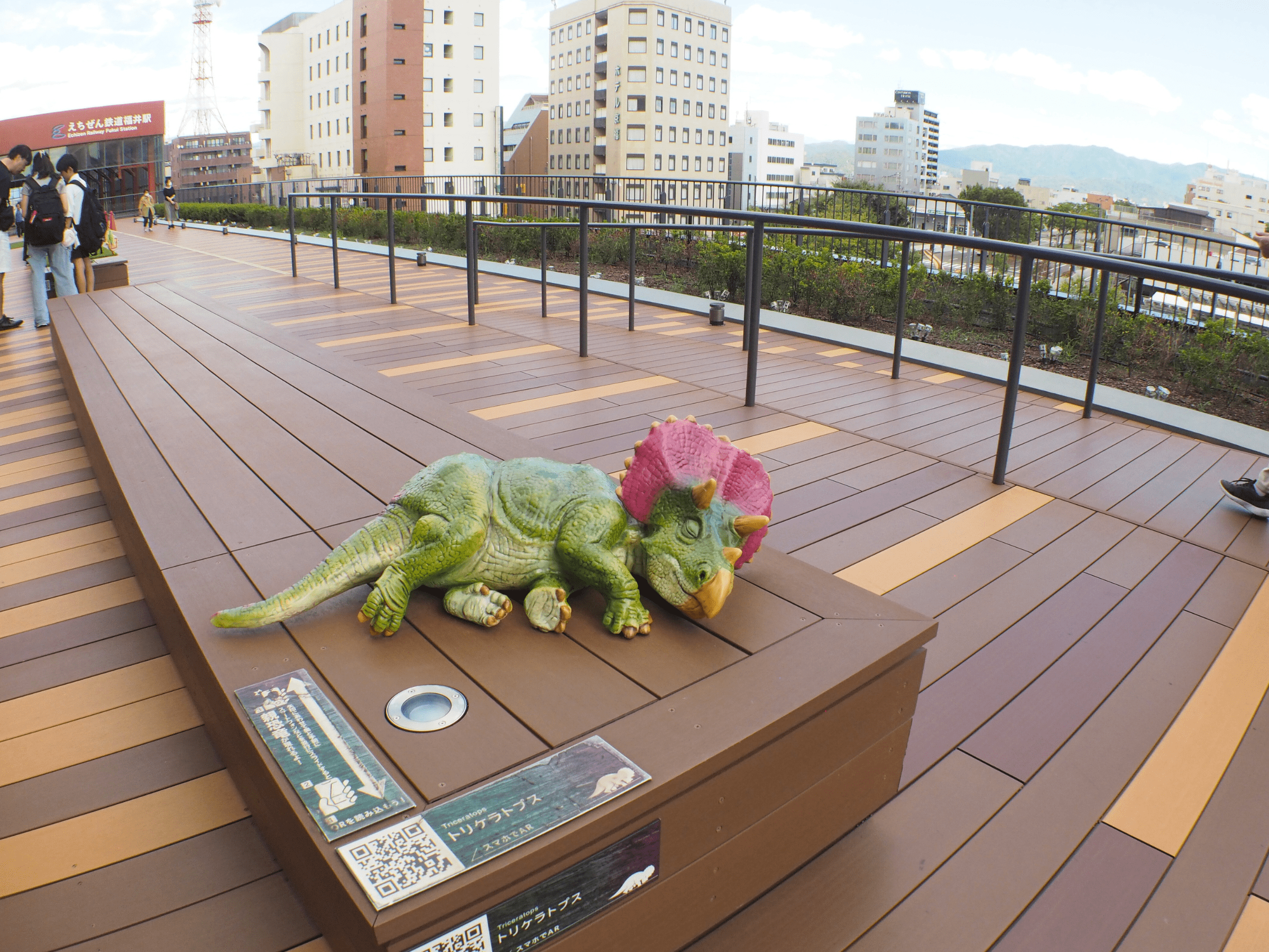 Dinosaur at rooftop of Fukui Station