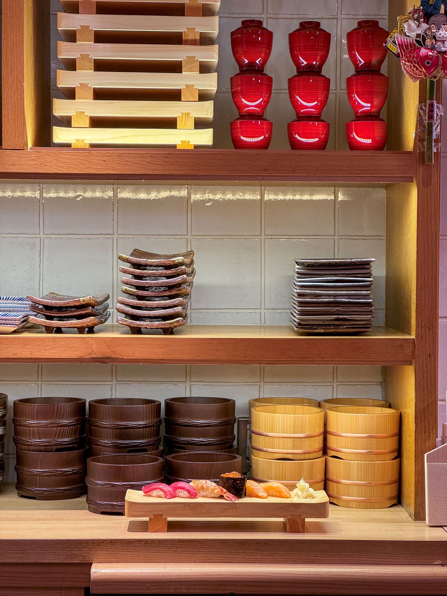 A sushi board in a sushi bar at Sushi Nigiri Experience Asakusa Dojo