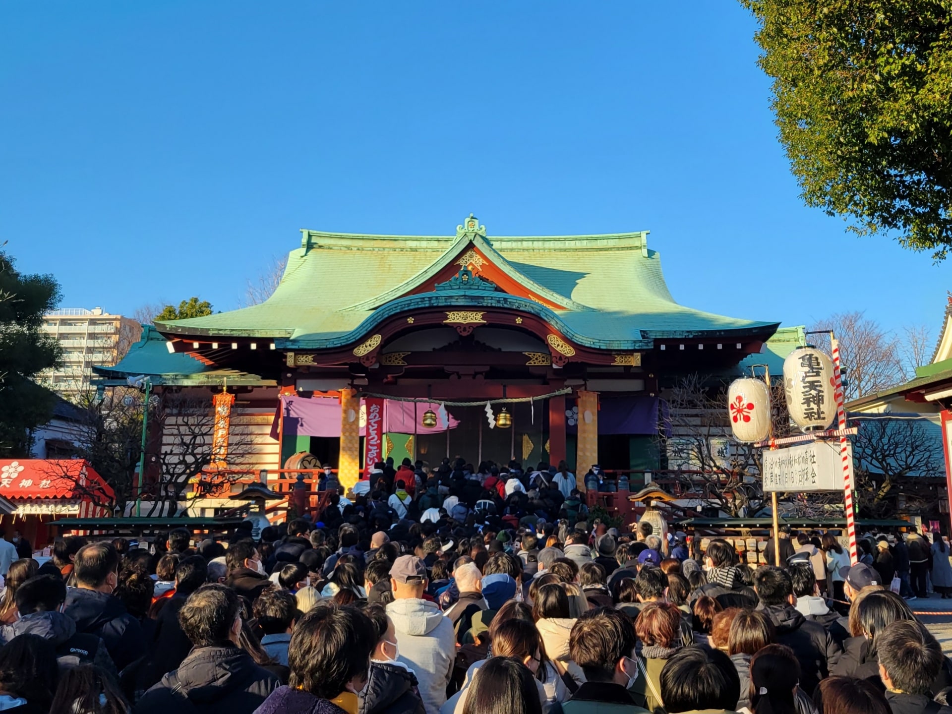 Hatsumode visitors in a shrine