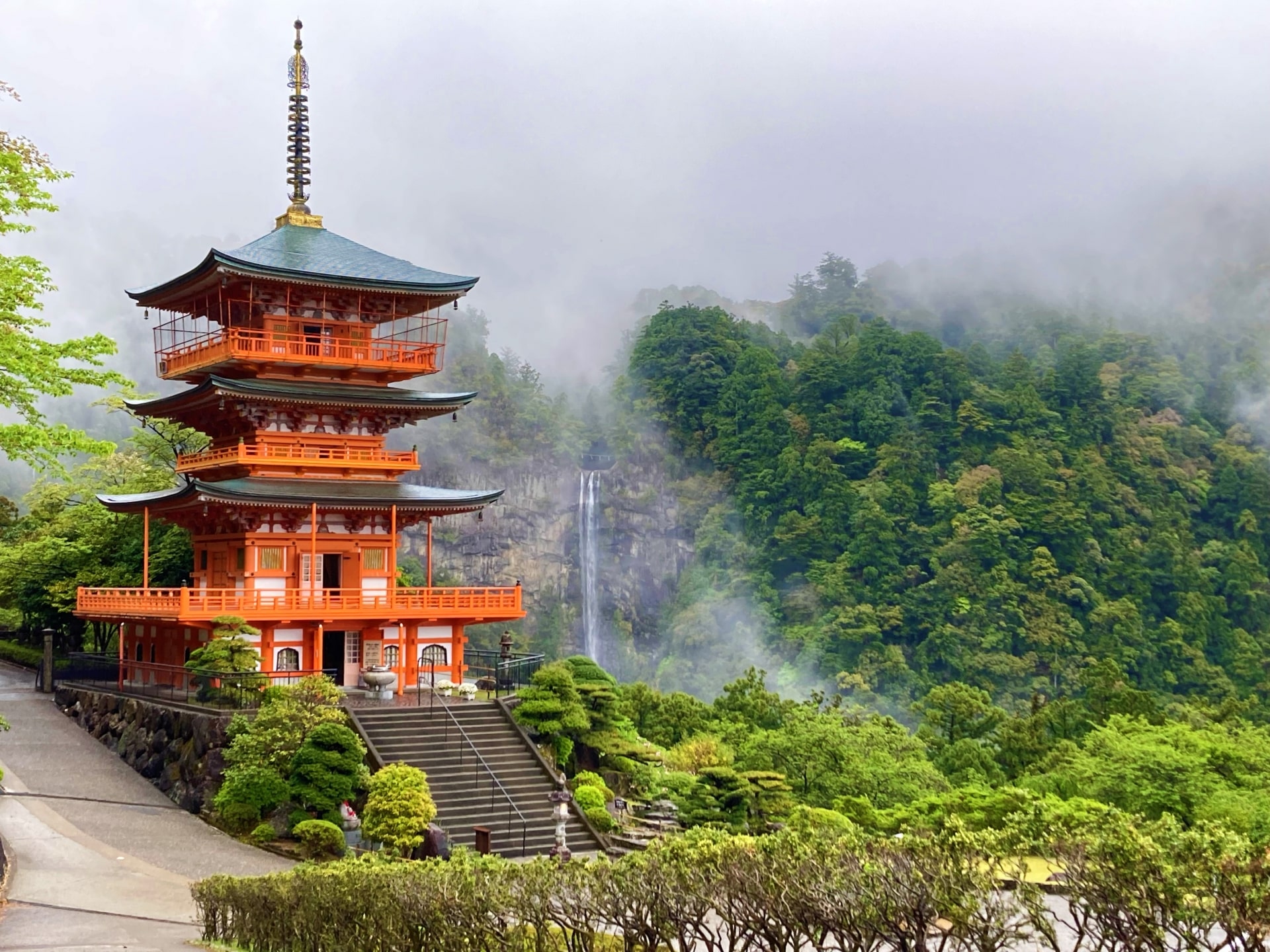 Seigantoji with Nachi Falls