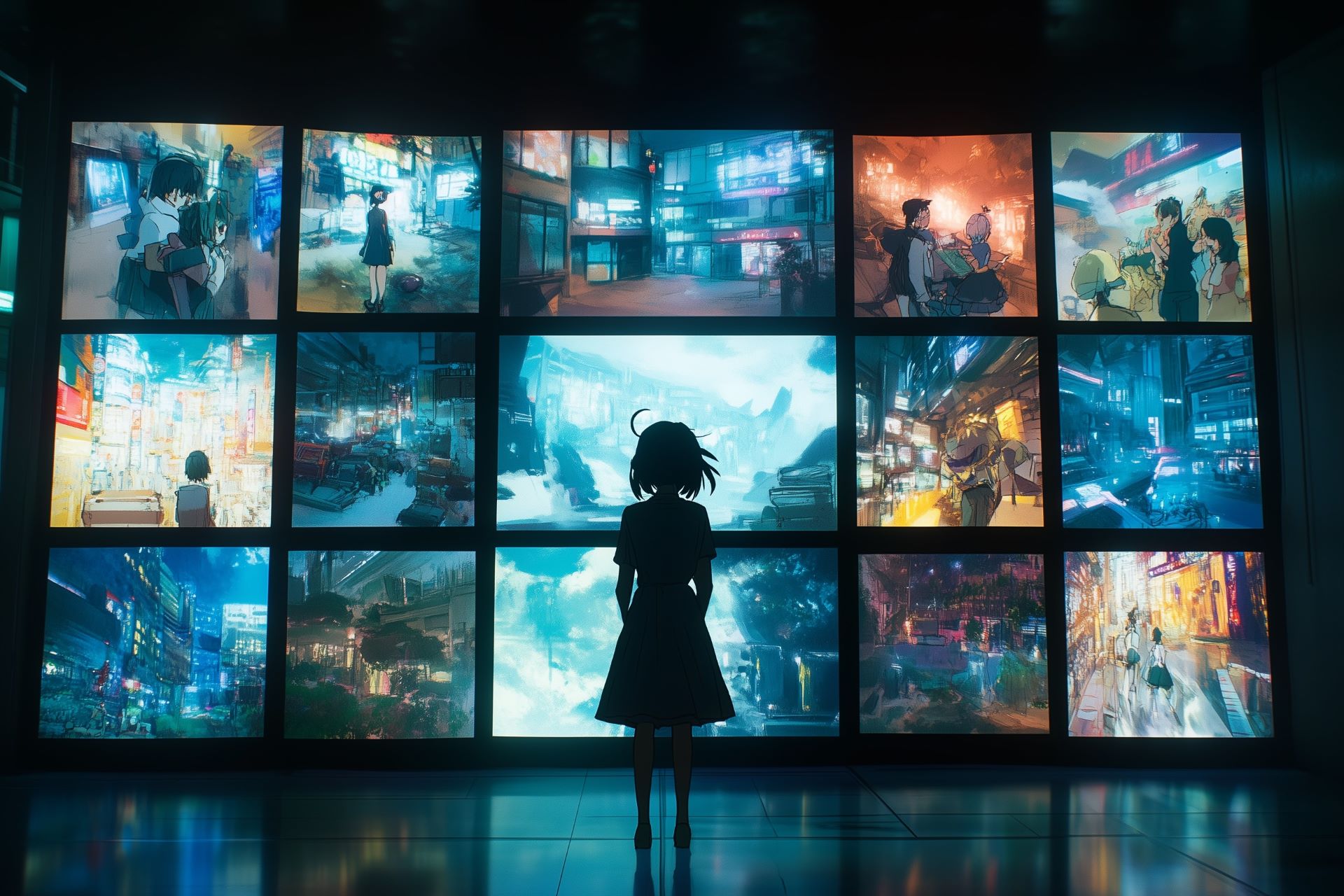 Girl in front of many screens