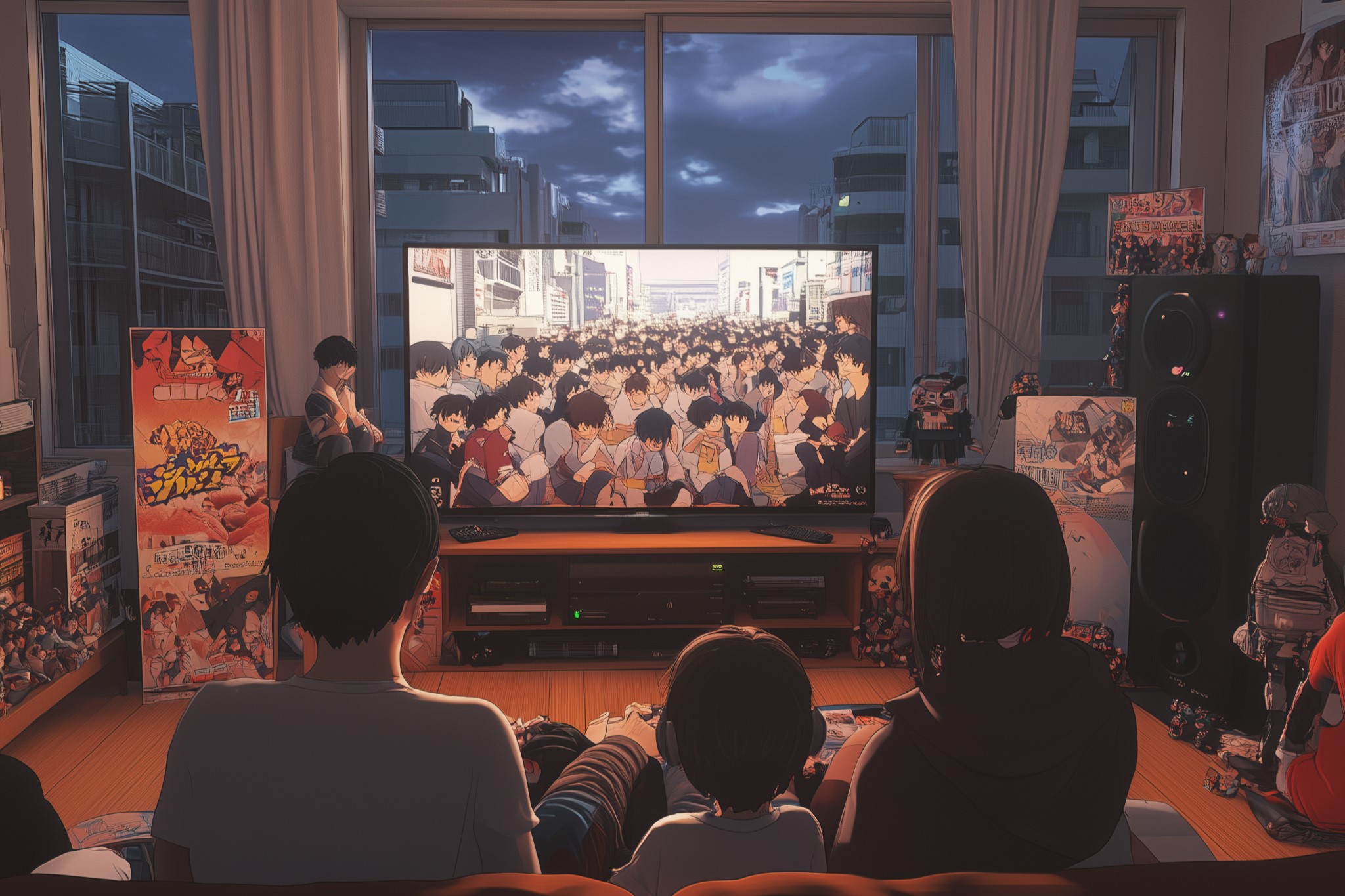 Family watching anime at home