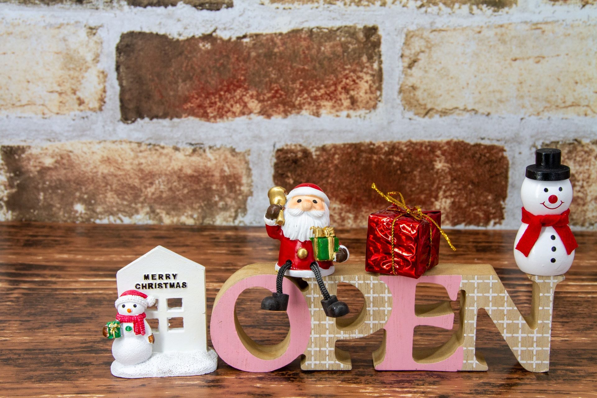 Christmas decorations with an open sign