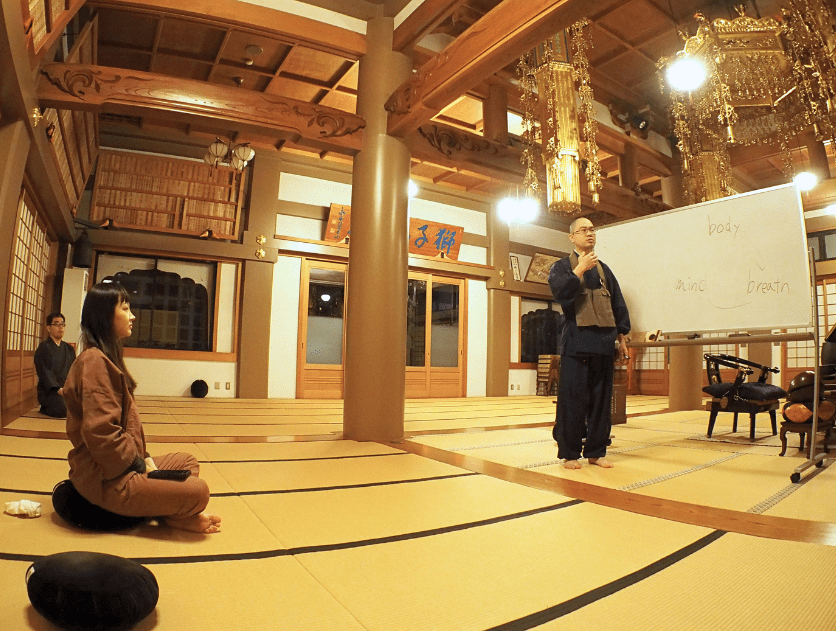 Zazen explanation at Denchuji Temple
