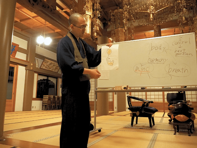 Zazen explanation at Denchuji Temple