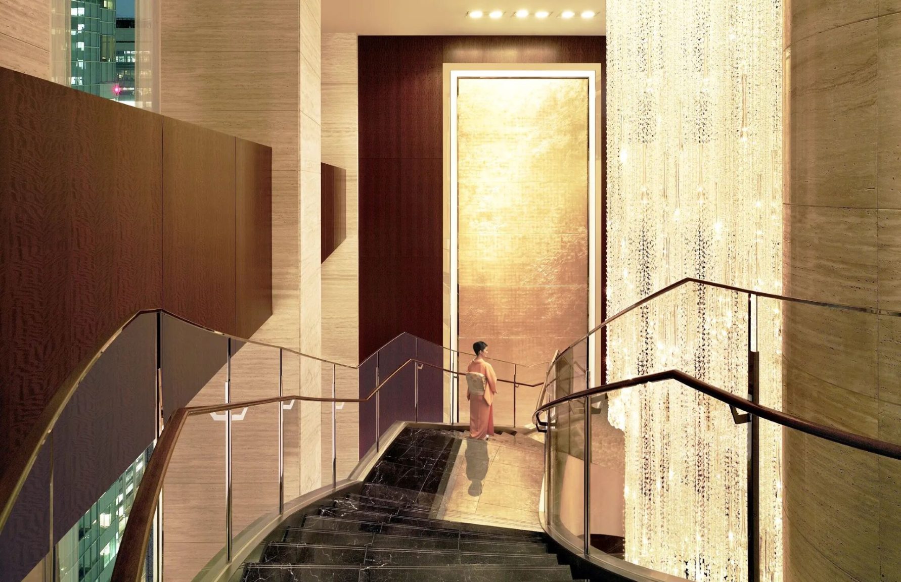 Staircase Chandelier at Shangri-La Tokyo