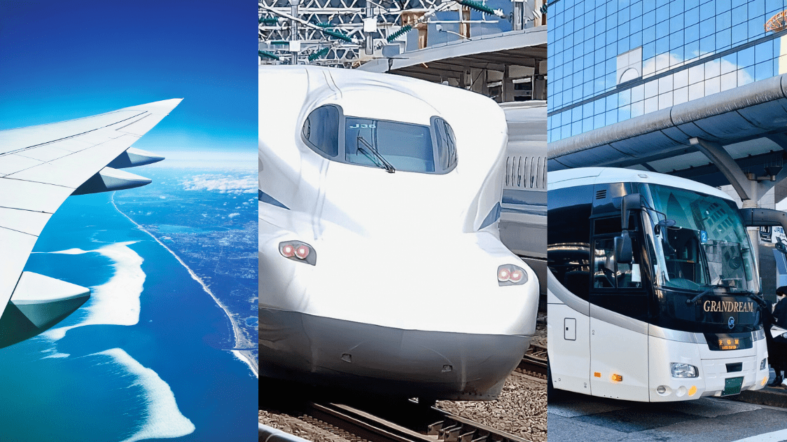 shinkansen, bus, plane