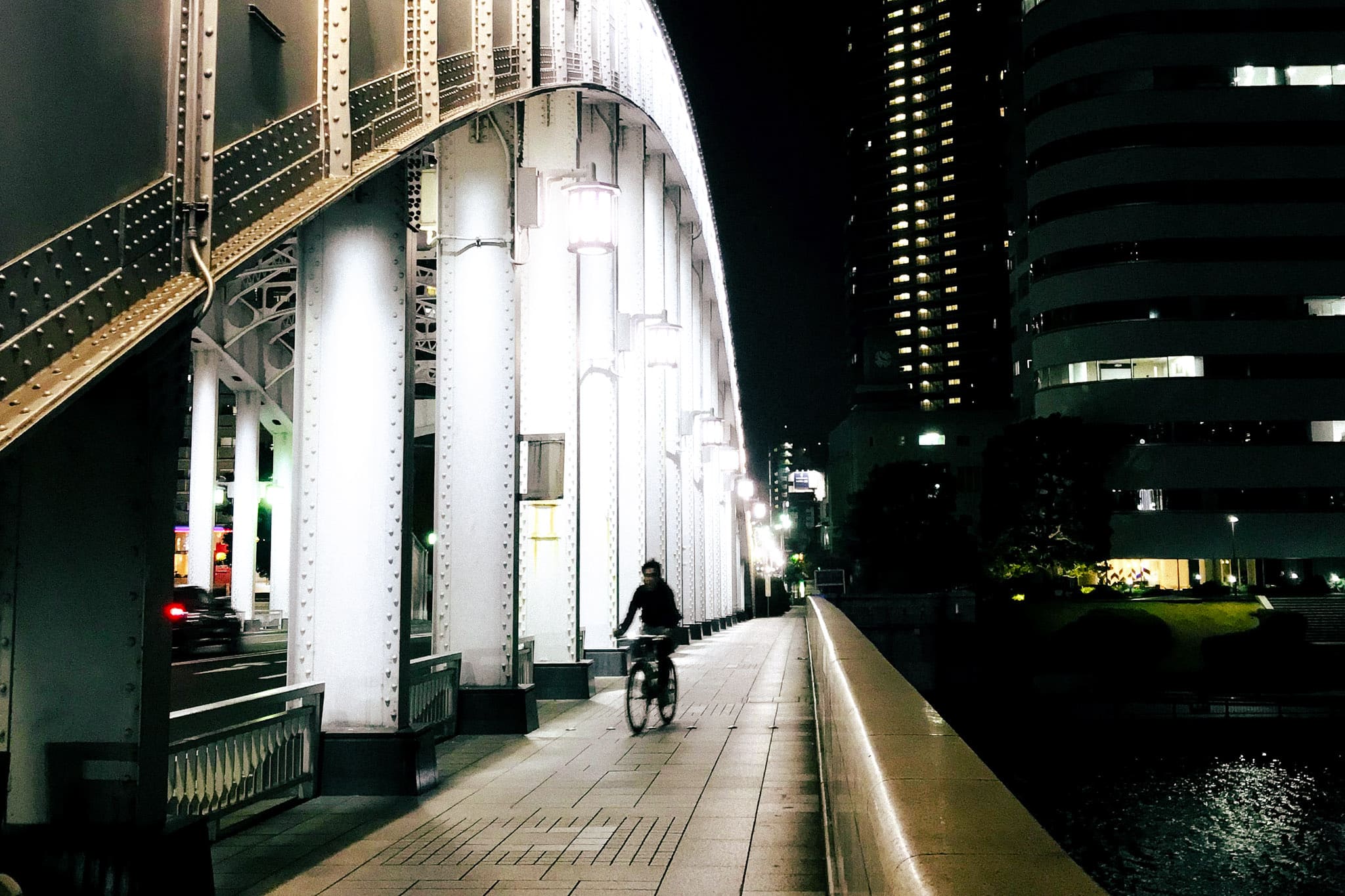 Riding a bike at night in Tokyo