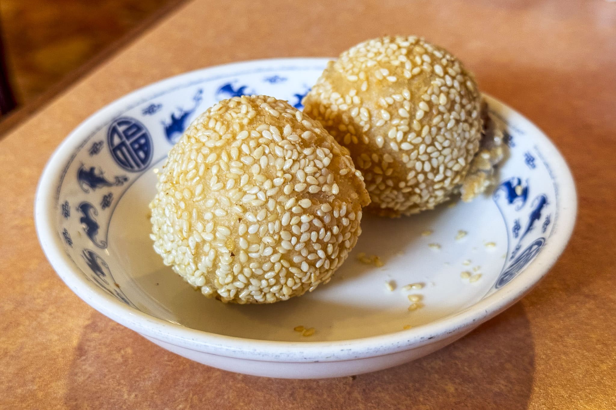 Goma dango or sesame dumplings are a staple sweet in Yokohama Chinatown