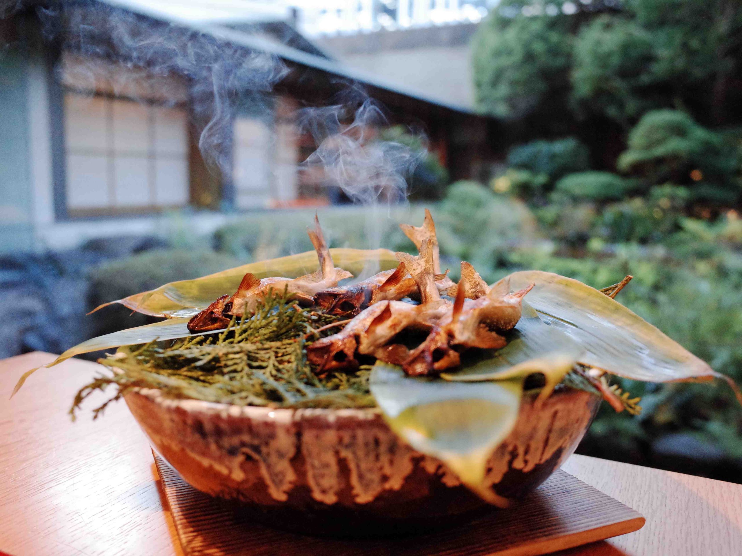 Charcoal-grilled ayu sweetfish, a Japanese summer kaiseki dish