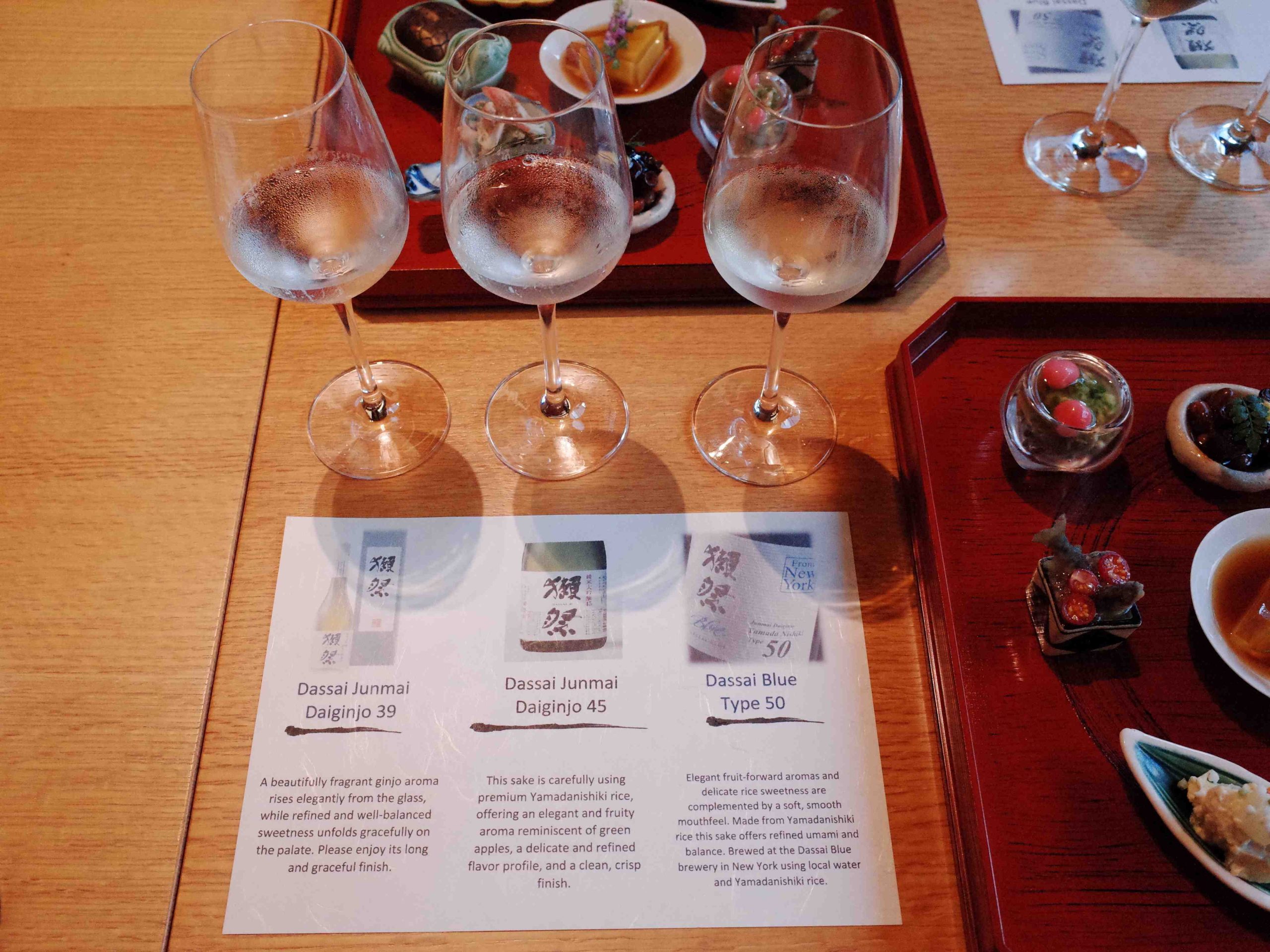 Dassai sake tasting flight at UNKAI Japanese restaurant