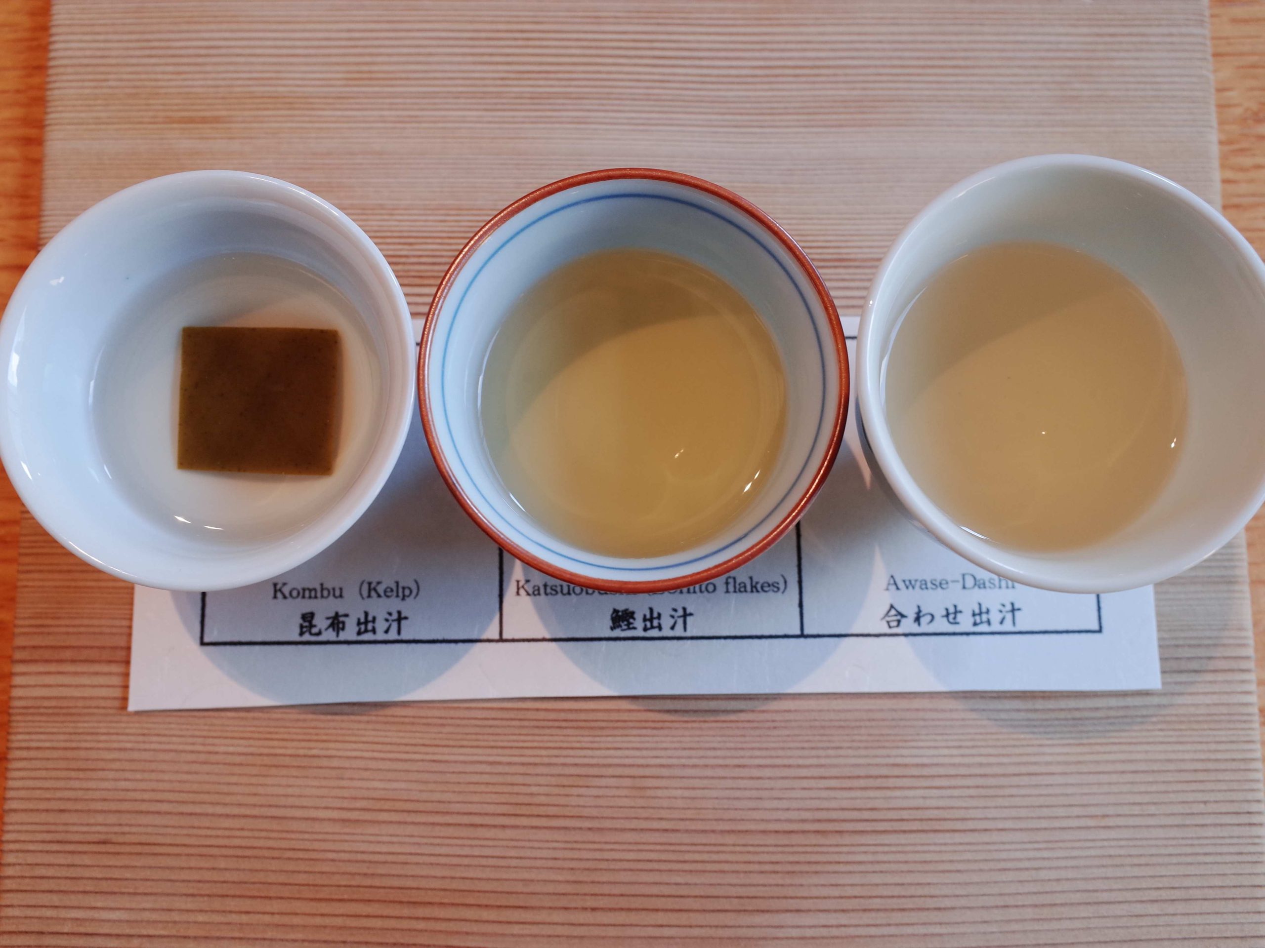 Three varieties of dashi tasting at Discover Washoku, UNKAI Tokyo