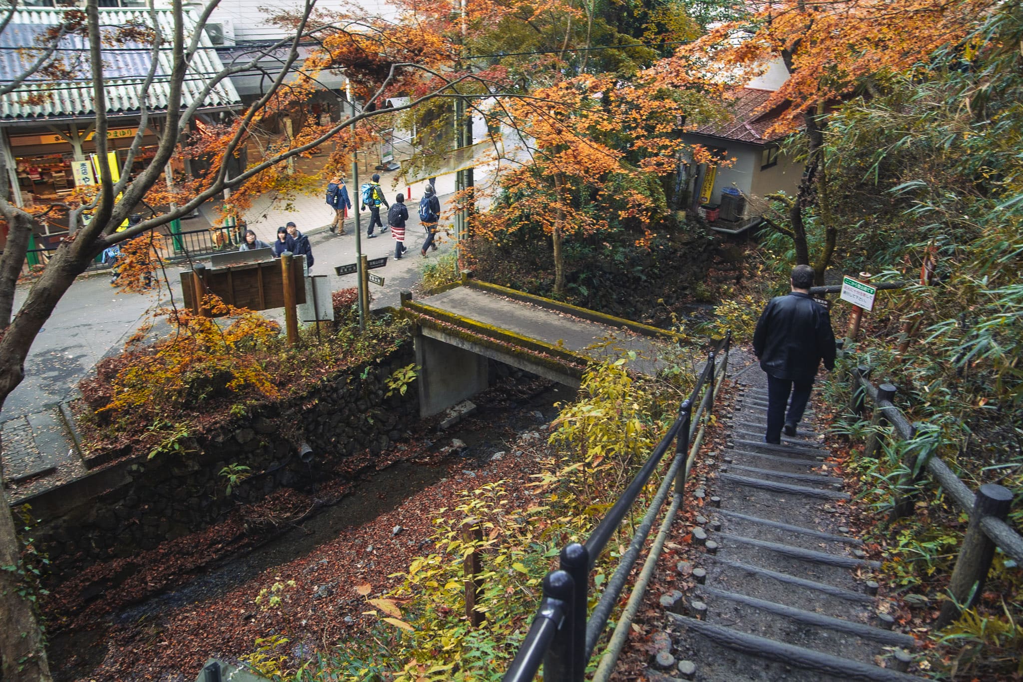 Returning on foot to the base of Mount Takao in Autumn